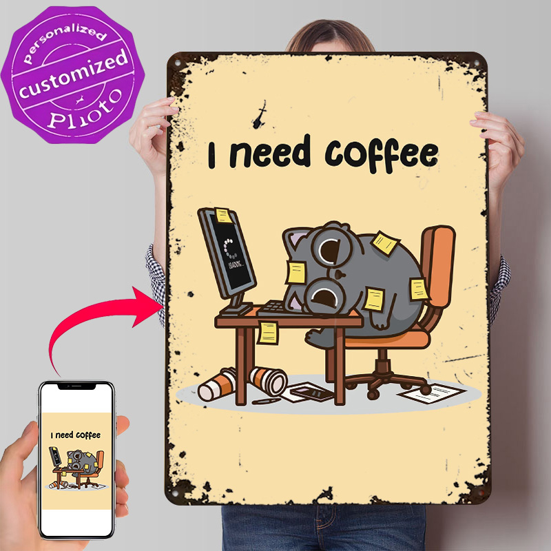 Gaming Accessories Needed - Ich brauche Kaffee 3D-Textur Metallposter Personalisiertes
