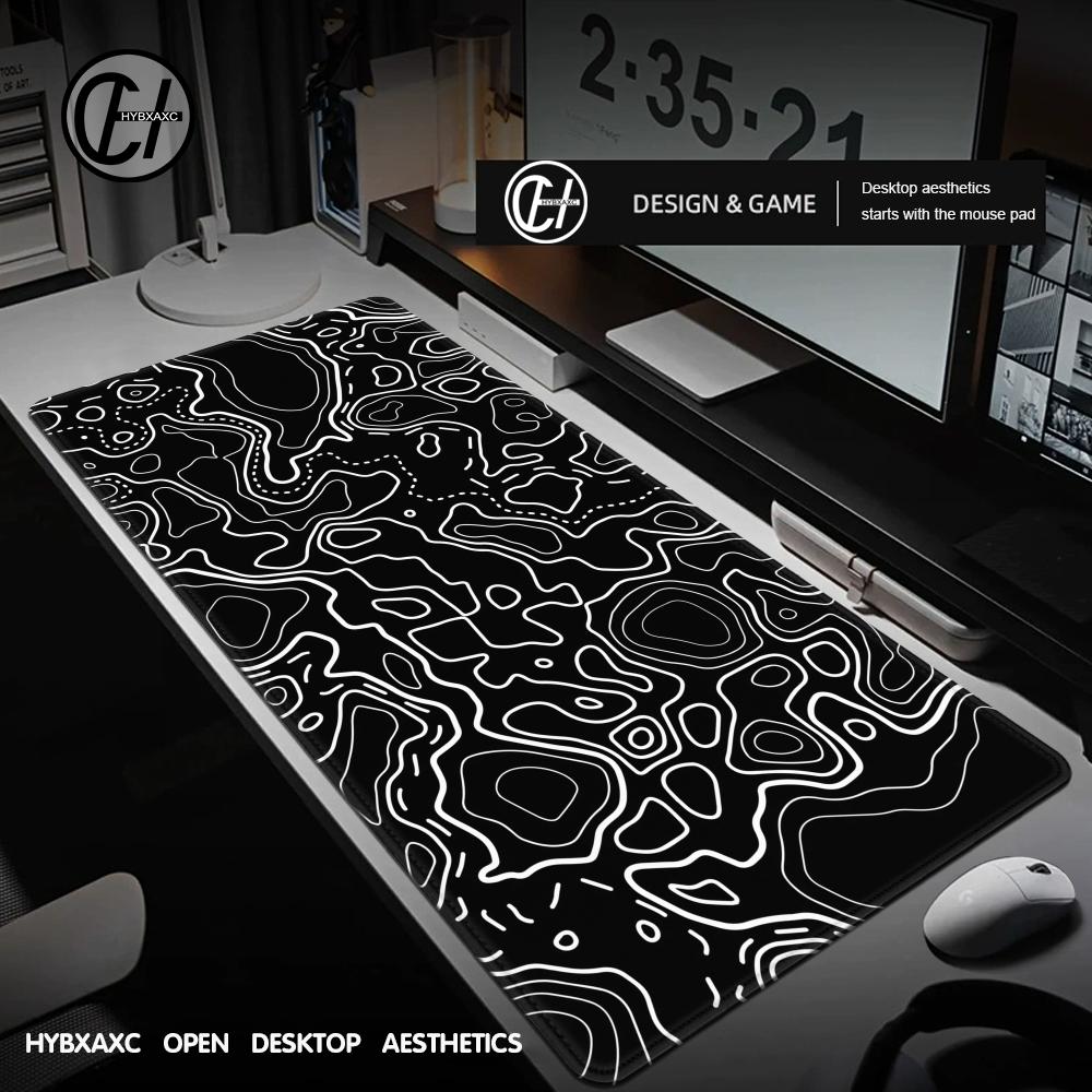 Gaming Accessories White - 1200x600 Schwarz-Weiß Topografische Karte Mauspad Computer-Tastaturunterlage