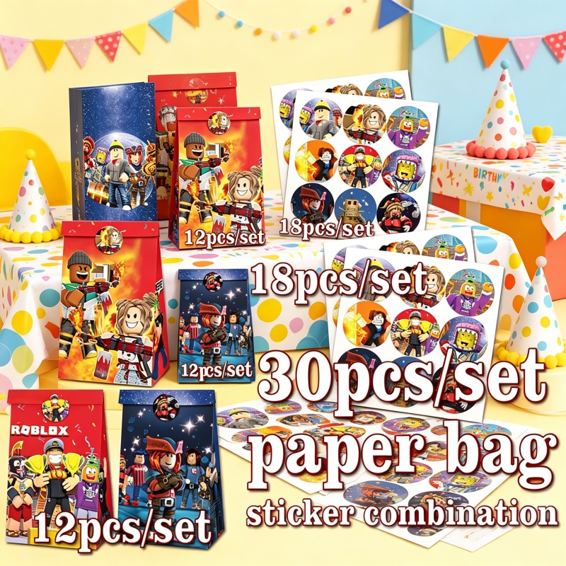 Gaming Accessories Roblox - Robloxed Papiertüten-Aufkleber-Kombination: Niedliches Deko-Set für Geburtstagsfeiern,