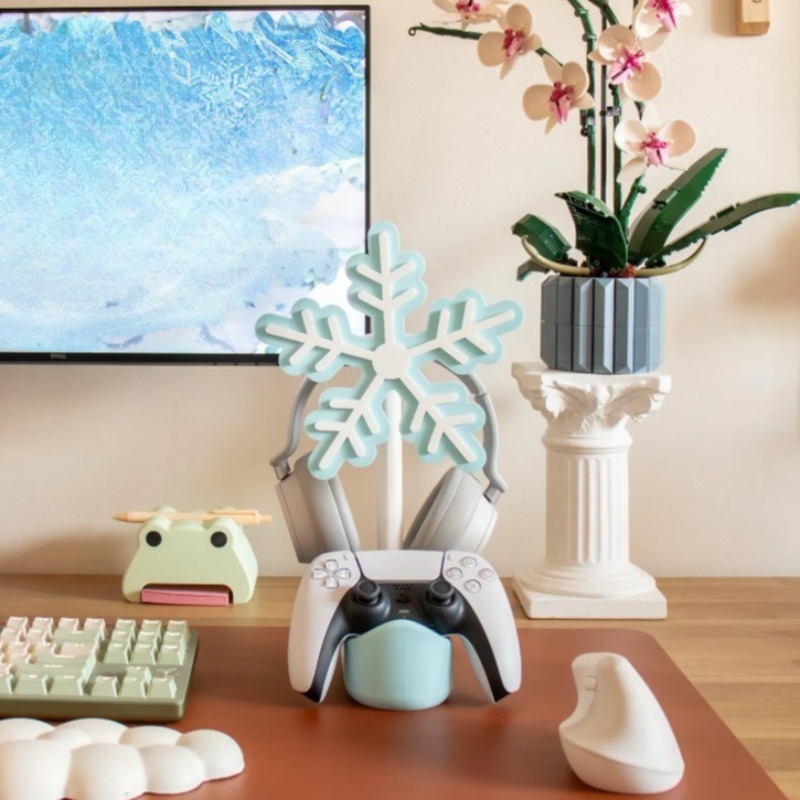 Gaming Accessories Rack - Schneeflocken-Kopfhörerständer 3D-Druck Niedlicher Ohrhörer-Aufbewahrungsständer Desktop-Gaming-Kopfhörer-Displayständer Anpassbare