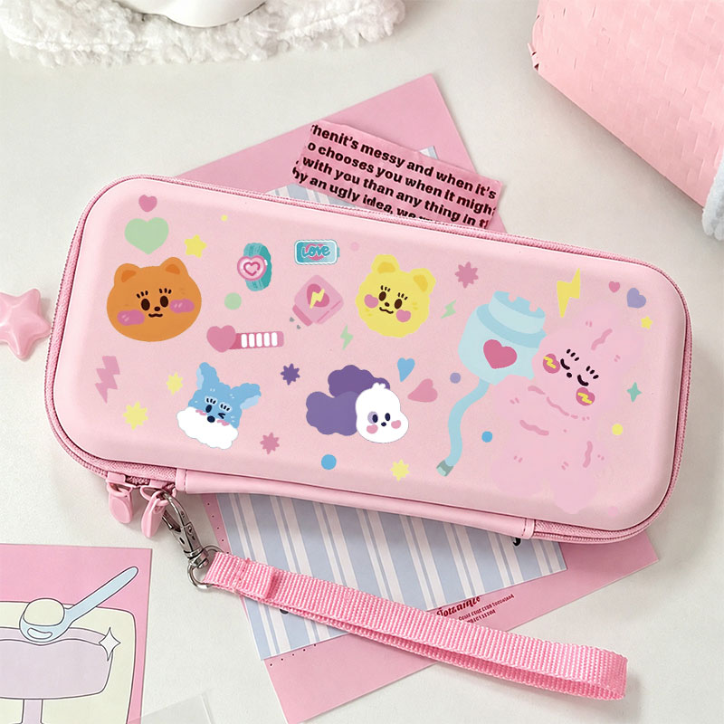 Gaming Accessories Bag - Makronen-Farbige Harte Aufbewahrungstasche mit Netztaschen Tragbare